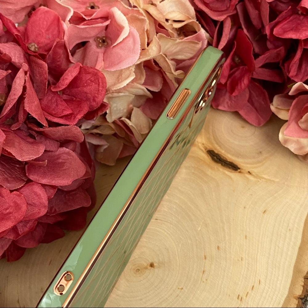 Luxury Sage Green and Gold Electroplated 3D Design iPhone & Samsung Galaxy Case - Picture 9 of 16